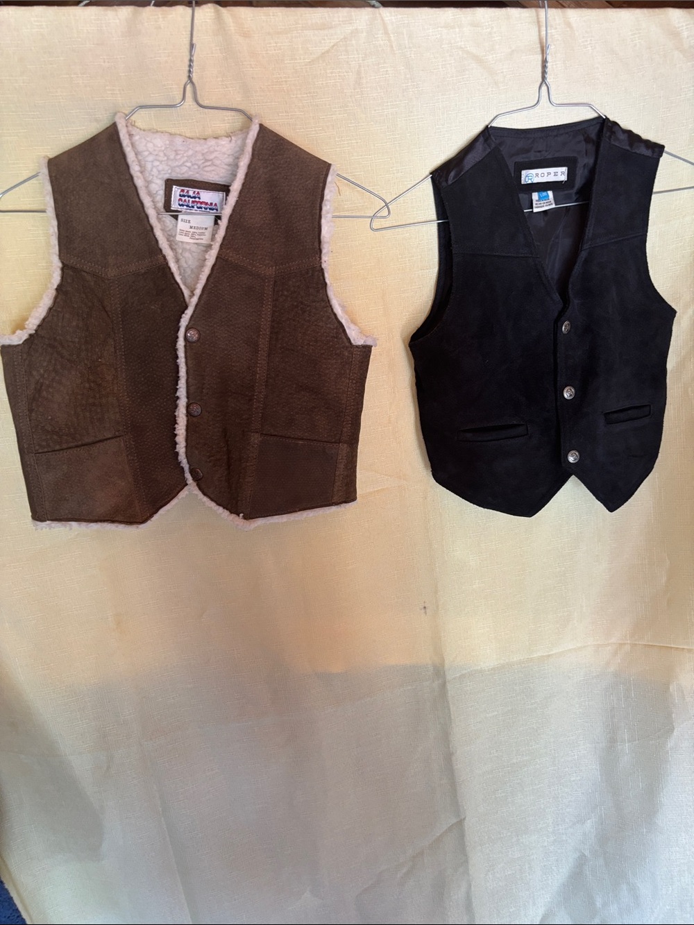 Roper Black Suede Vest and Brown Sherpa-Lined Vest Duo